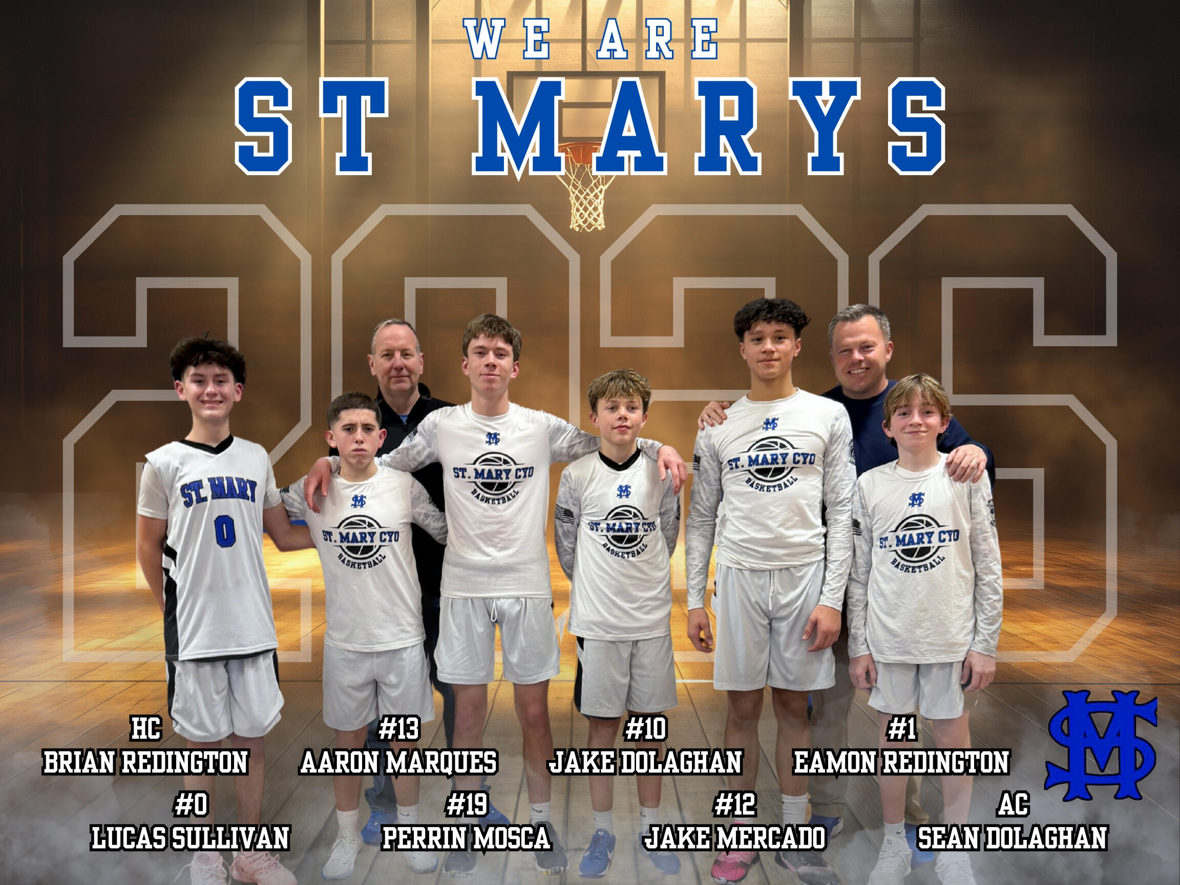 Sample custom team banner design with player names and numbers, $99 package