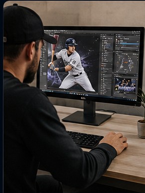 Designer creating a custom player graphic from scratch